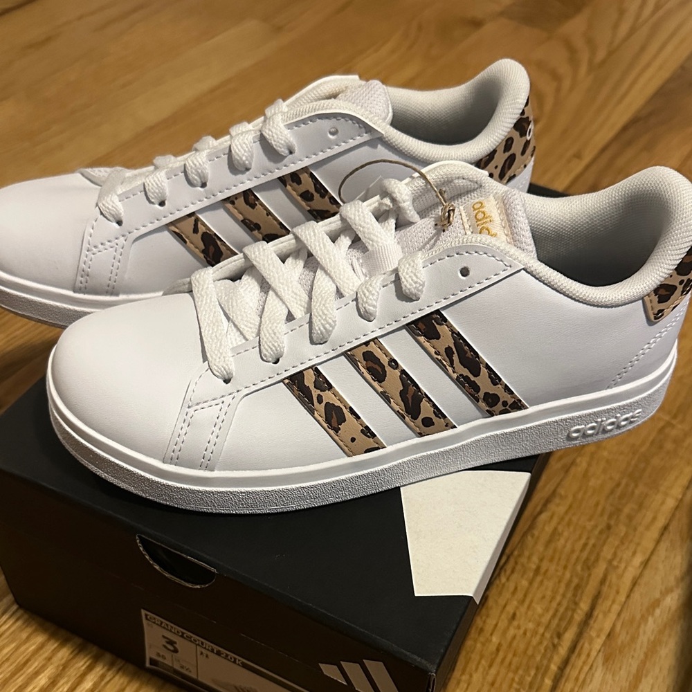 Adidas White Sneakers with Animal Print Accents